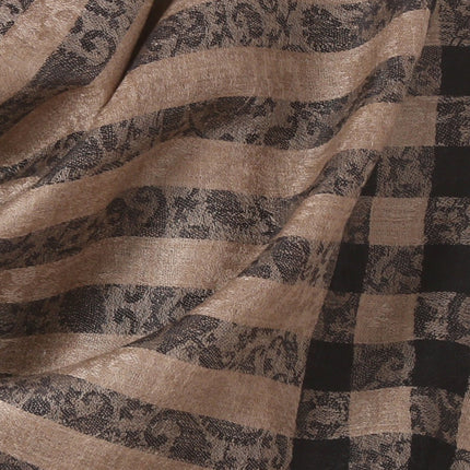 Pashtush Woven Mens Fine Wool Stole, Check-Stipe Design, Mens Muffler, Warm Cashmere Feel (Black)