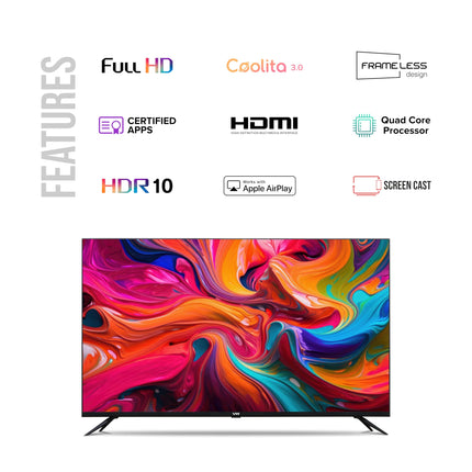 VW 101 cm (40 inches) Linux Frameless Series Full HD Smart LED TV VW40C3 (Black) | with 18 Months Warranty 
