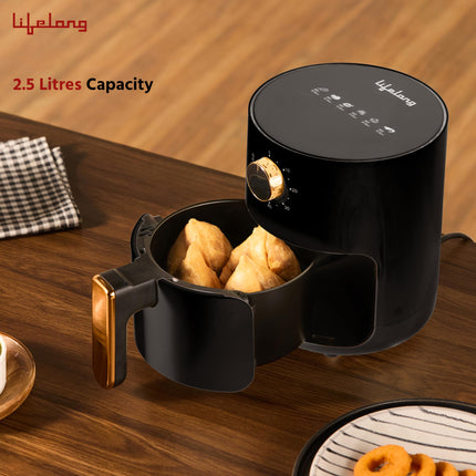 Lifelong 2.5L Air Fryer For Home-800W Small Airfryer Machine To Fry,Bake&Roast With Timer Control-Oil Free Fryer Machine-Electric Air-Fryer With 360° Hot Air Circulation Technology (Llhf26),Black 