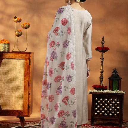 Libas Women's Silk Blend Kurta Set (27741_Beige 