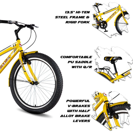 Vaux Excel 24t Cycle for Boys & Girls with V-Brakes, MTB Cycle with 13.5" Steel Frame, Alloy Rims,24x2.40inch Ralson Tyre, Bicycle for Boys 10 to 15 Years (Classic, Yellow) 