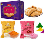 Holi Gift Hamper Combo - Haldiram Gujiya Sweet Box 400gms, Cock Herbal Non Toxic Gulal Colours Pack of 2 