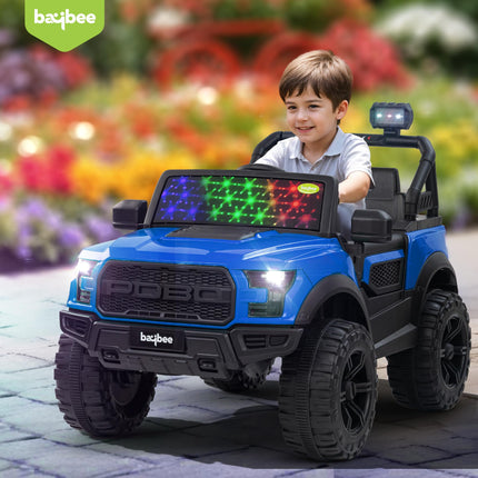 Baybee Bronco Battery Operated Jeep for Kids, Ride on Toy Kids Car with RGB Windshield Light & Music | Electric Jeep Battery Car | Baby Big Car for Kids to Drive 3 to 8 Years Boys Girls (Blue) 