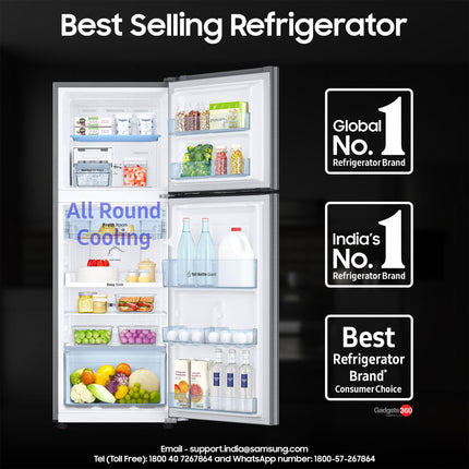 Samsung 236 L, 3 Star, Digital Inverter, Frost Free Double Door Refrigerator (RT28C3053S8/HL, Silver, Elegant Inox) 