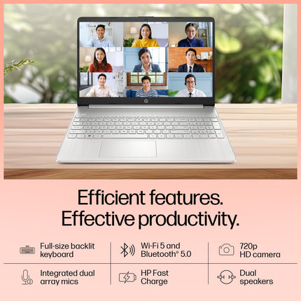 HP 15s, 12th Gen Intel Core i5-1235U, 8GB DDR4, 512GB SSD, (Win 11, Office 21, Silver, 1.69kg), Anti-Glare, 15.6-inch(39.6cm) FHD Laptop, Intel UHD Graphics, HD Camera, Backlit Keyboard fy5008TU 