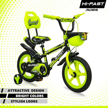 HI-FAST 14 inch Sports Kids Cycle for Boys & Girls 3 to 5 Years with Training Wheels (95% Assembled) (Green) 