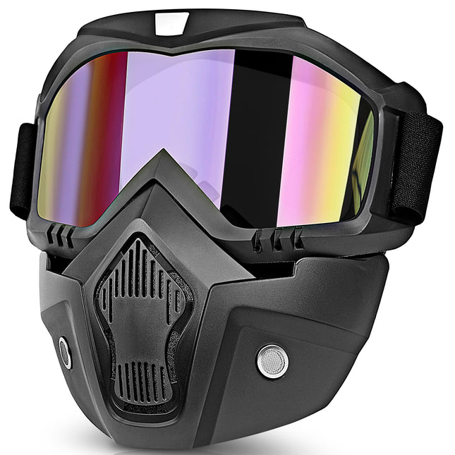 Eliane Goggle Mask Anti Scratch Uv Protective Face & Eyewear Windproof Dirt Shield with Soft Foam Padded Detachable Mouth Filter for Cycling Bike Off Road Racing Ride Unisex (Rainbow Visor), Erin 
