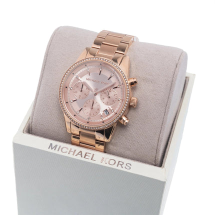 Michael Kors Stainless Steel Analog Gold Dial Women Watch-Mk6357, Rose Gold Band 