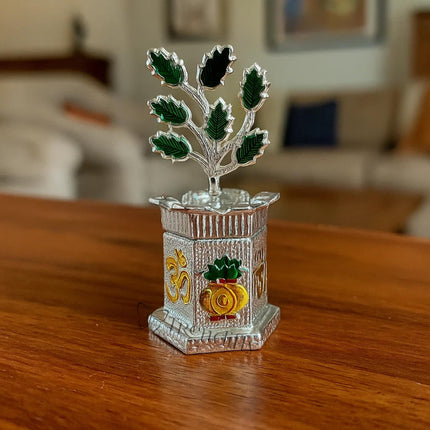Trendifly Silver Plated Tulsi Plant for Pooja Worship | Wedding, Housewarming, Diwali, House Pooja Return Gifts | Religious Pooja Thali Articles Home Decor 