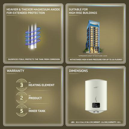 V-Guard Divino DG Geyser 15 Litre Water Heater with Digital Display | Suitable for Hard Water | BEE 5 Star Rating | Advanced 4 layered Safety | 5 Year Inner Tank Warranty by V-Guard 