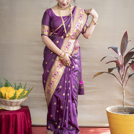 SGF11 Women's Kanjivaram Paithani Silk Sarees With Unstitched Blouse Piece (Wine) 