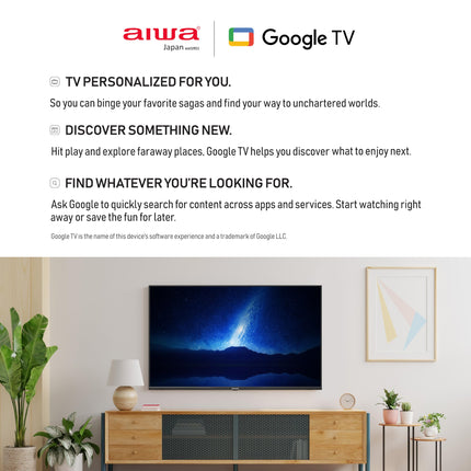 Aiwa 80 cm (32 inches) Google TV | HD Ready | Smart TV | LED Display | Built-in Apps | Magnifiq Series Bezel-Less | 1.5 GB RAM | Dolby Audio | Signature Sound | AS32HDX1-GTV 