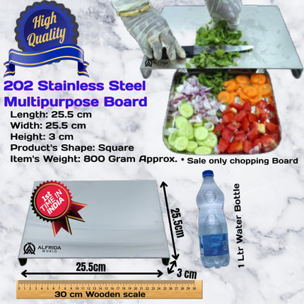 ALFRIDA WORLD Steel Chopping Board – 1st Time in India -New Launch | ISO Certified Sockist’s 202 Grade Stainless Steel Chopping Board Large | Heavy-Duty Chopping Board Steel | 30 Year Warranty (M) 