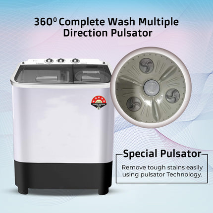 Power Guard 6.5 kg 5 Star Semi-Automatic Top Loading Washing Machine Appliance (2024 Model,PG65WM-Bk-OP, Black, Powerful Motor,Effective Wash Pulsator,1350 RPM & Castors) 
