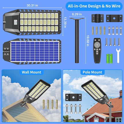 9000W Solar Street Lights Outdoor Waterproof, Commercial Grade 480000 Lumens Dusk to Dawn Solar Flood Light Motion Sensor, LED Solar Lights Outdoor with Remote Control for Parking Lot, Backyard 