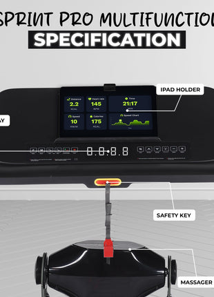 91-Durafit Sprint Pro Multifunction 5 HP Peak BLDC Motorized | 25 Level Auto Incline |16 Km/Hr Max Speed | 140 Kg User Weight | Free (DIY) Installation Assistance 
