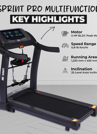 91-Durafit Sprint Pro Multifunction 5 HP Peak BLDC Motorized | 25 Level Auto Incline |16 Km/Hr Max Speed | 140 Kg User Weight | Free (DIY) Installation Assistance 