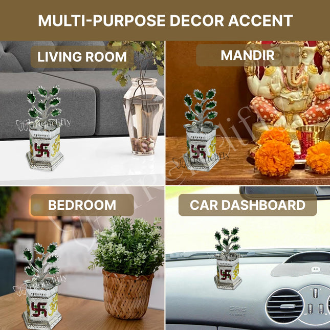 Trendifly Silver Plated Tulsi Plant for Pooja Worship | Wedding, Housewarming, Diwali, House Pooja Return Gifts | Religious Pooja Thali Articles Home Decor 