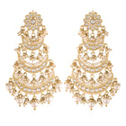 I Jewels 18k Gold Plated 3 Layered Beaded Chandbali Earrings with Kundan and Pearl Work for Women (E2859) 
