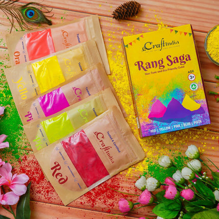 eCraftIndia Pack of 5 (5x80 g) Natural Gulal Holi Colours | Holi Colours for Kids Family Men Women | Natural Holi Colour | Holi Decoration Items | Holi Gulal | Holi Gift Hampers Box 