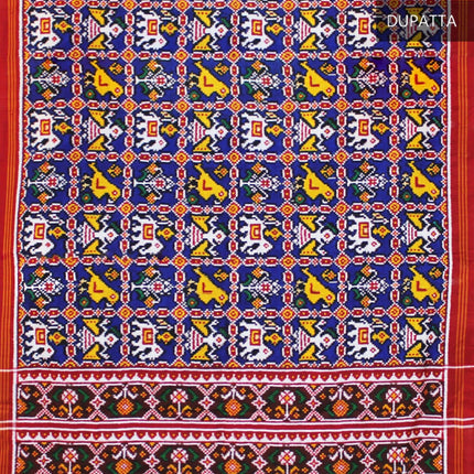 Garvi Gurjari Blue and Red Handwoven Double Ikat Silk Dupatta | Handloom Dupatta | Patan Patola | Length 2.5mtr 