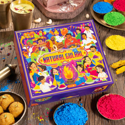 Phool Holi Gulal Colour -Pack of 4 Organic Holi Colours - 4X 100 (400) GMS Gulal Colours of Pink, Blue,Green, Yellow Certified Skin Safe Gulaal 