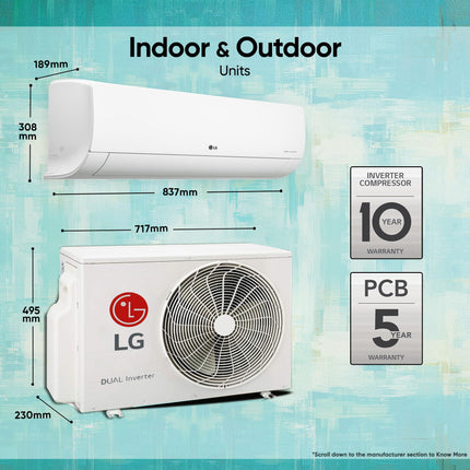 LG 1 Ton 4 Star DUAL Inverter Split AC (Copper, AI Convertible 6-in-1 Cooling, 4 Way Swing, HD Filter with Anti-Virus Protection, Faster Cooling & Energy Saving, 2024 Model, TS-Q13JNYE, White) 