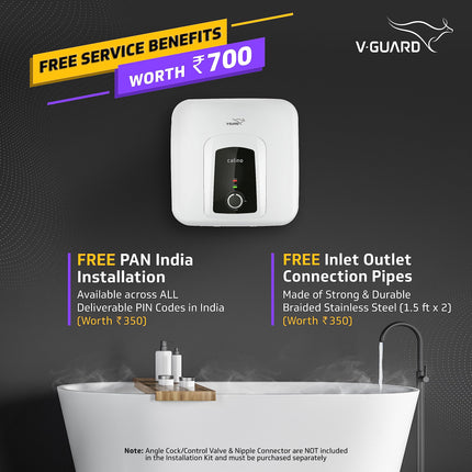 V-Guard Calino 25 Litre Storage 5 Star Water Heater, 100% ABS Body with IPX4 Rating; Free PAN India Installation and Free Inlet Outlet Connection Pipes; White, Wall 
