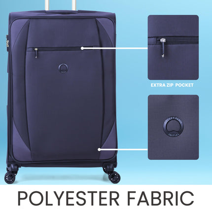 Delsey Paris Rami 55 cms Small Cabin Polyester Soft-sided 8 Wheels Spinner Luggage/Suitcase/Trolley Bag for travel (Blue) 