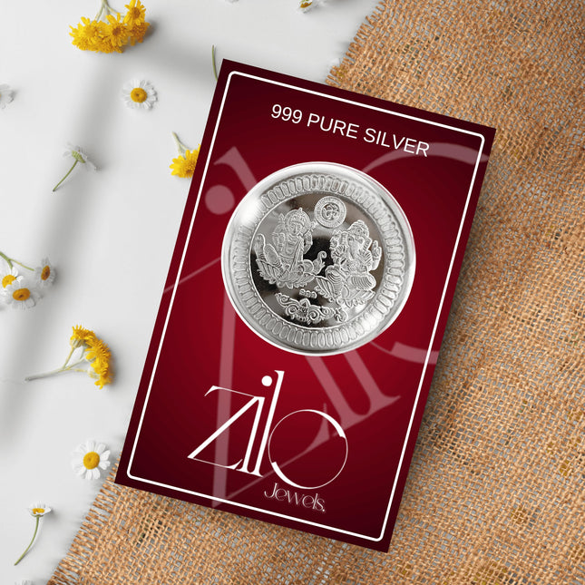 ZILO JEWELS 10 Gram Silver Coin - 999 Fine Silver | Laxmi Ganesh Coin | Ideal Gift for Mother, Sister, Wife, Brother, Father | Perfect for Anniversary Gift, Diwal, Dhanteras 