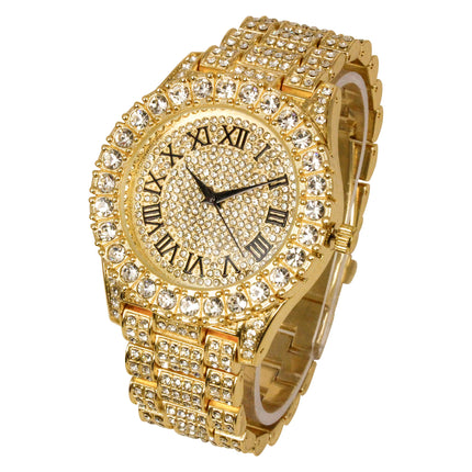 Charles Raymond Stainless Steel Mens Big Rocks Bezel With Color Roman Numerals Big Face Rollie Luxury Look Analog Watch - St10327 Rn Single (Gold Black R#), Band Color:Multicolor 