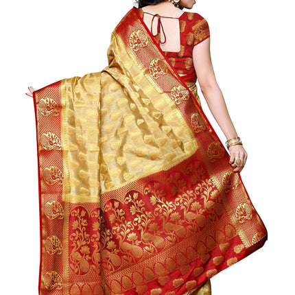 MIMOSA Women's Traditional Art Silk Saree Kanjivaram Style With Blouse Color:Chiku(3299-224-CKU-MRN) 