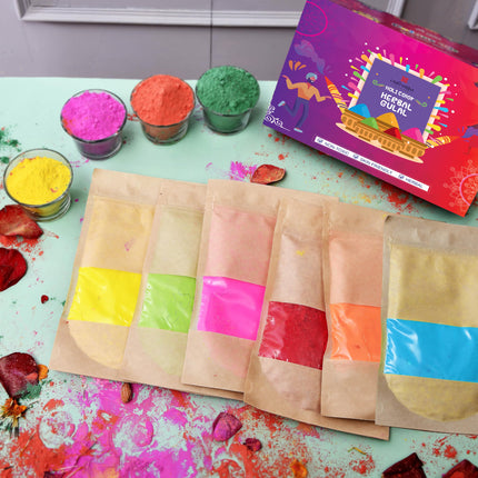 CraftVatika Natural Holi Color Gulal Rang | 480g - 6 Shades × 80g Gulal Organic Holi Colours | Eco Friendly Holi Color Non Toxic Holi for Family, Skin Safe Colors Pack of 6 Multicolor 