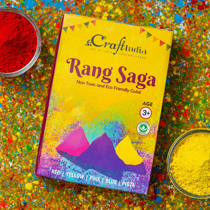 eCraftIndia Pack of 5 (5x80 g) Natural Gulal Holi Colours | Holi Colours for Kids Family Men Women | Natural Holi Colour | Holi Decoration Items | Holi Gulal | Holi Gift Hampers Box 