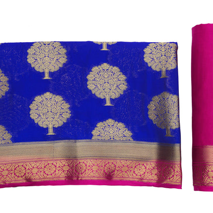 MIMOSA Women Mysore Silk Style Crepe Saree Color : Blue (4858-2656-2D-Rb-Rn) 