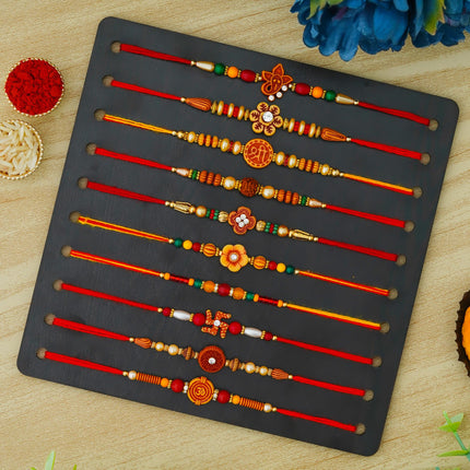 TONKWALAS Multicolor Combo of 10 Dora Rakhi Set for Men with Roli Chawal Rakhi for Brother 