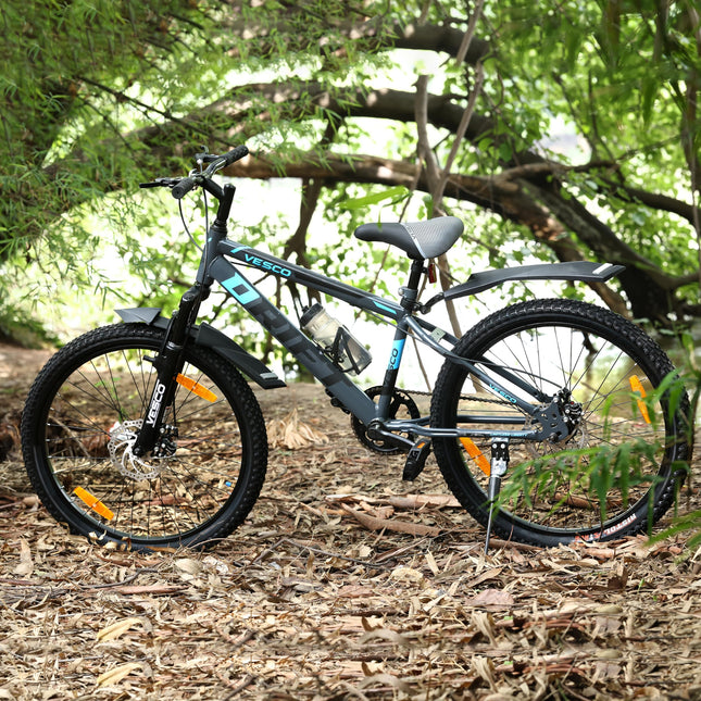 VESCO 24 T Drift Cycle for Big Kids MTB Mountain Bike | Dual Disk Brake & Front Suspension Single Speed Bicycle for Boys and Girls | 16 inches Frame | Ideal for 9-14 Years (Grey) 