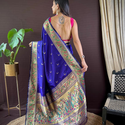 SGF11 Women's Kanjivaram Paithani Soft Silk Handloom Saree With Unstitched Blouse Piece (Violet) 