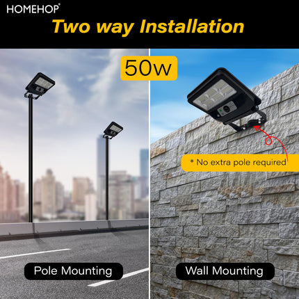 Homehop Solar LED Street Light Outdoor Waterproof 50 Watt Wireless Motion Sensor high Power Lamp for Home, Garden, Dusk to Dawn (4000mAh/3.2V Cool Light) black, Acrylonitrile Butadiene Styrene (ABS) 
