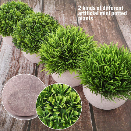 Dekorly® 4 Packs Artificial Potted Plants Bathroom Fake Shelf Plant Office Table Decor Mini Green Faux Topiary Kitchen Cabinet Farmhouse Decorations (4 Plastic Pots) 