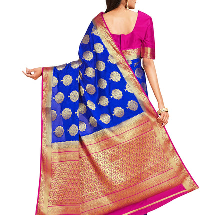 MIMOSA Women Mysore Silk Style Crepe Saree Color : Blue (4858-2656-2D-Rb-Rn) 