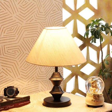 tu casa Off White Cotton Shade with Black Metal-Iron Base Table Lamp | Elegant Bedside & Desk Lamp for Bedroom, Living Room, Office, Home Décor & Gifting (Height : 13 Inch/No Blub Included) 