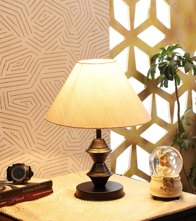tu casa Off White Cotton Shade with Black Metal-Iron Base Table Lamp | Elegant Bedside & Desk Lamp for Bedroom, Living Room, Office, Home Décor & Gifting (Height : 13 Inch/No Blub Included) 