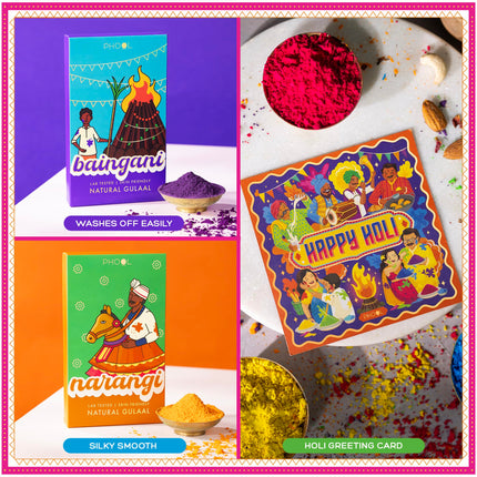 Phool Holi Colour - Rangeela Gift Box - Pack of 6 Natural Colours I 600 GMS (6 Colour x 100 GMS) Pink, Green, Blue, Yellow, Orange & Purple I Skin Friendly and Certified I Easy to Remove from Skin 