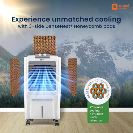 Orient Electric Durachill 40 L Portable Air Cooler For Home | Densenest Honeycomb Pads |17% More Air Delivery | Fully Collapsible Louvers |Inverter Compatible | Air Cooler For Room | White & Grey 