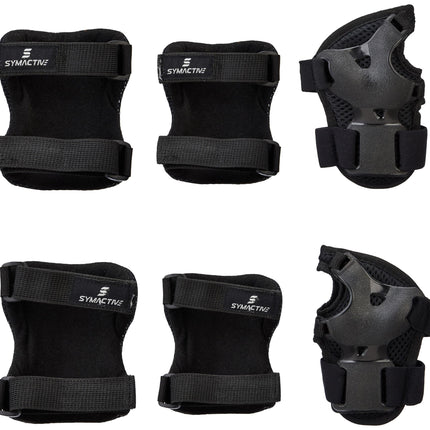 Amazon Brand - Symactive Professional Protective Gear Set (Knee/Elbow/Wrist Guard) for Skateboarding, Roller Skating, Inline Skating, Cycling and Other Sports Kids, Boys and Girls (Medium, Black) 