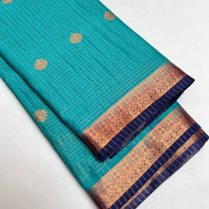 PRISCILLA SECRET Women's Mysore Grape Silk saree with unstitched Blouse (Cyan) 