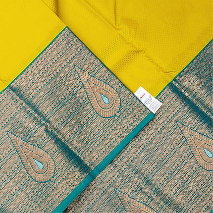 Women Kanchipuram Pure Silk Saree Original Golden Zari Intricate Jacquard Weaves Traditional Rich Zari Border & Contrast Zari Rich Pallu(Yellow)-Silk Mark 