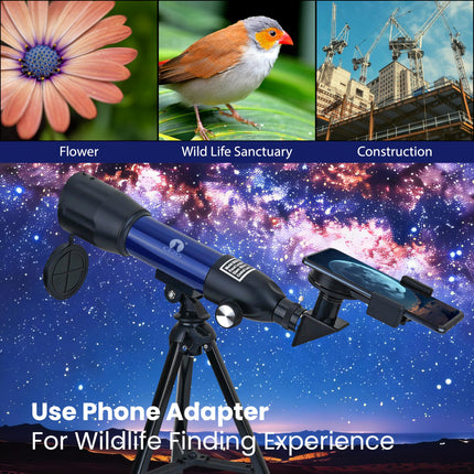 Cezo Telescope for Kids & Adults, 50mm Aperture Astronomical Refractor Telescope for Astronomy Beginners (18X-28.8X), 360mm Portable Scope with Tripod Stand and Mobile Holder (50-MM) 