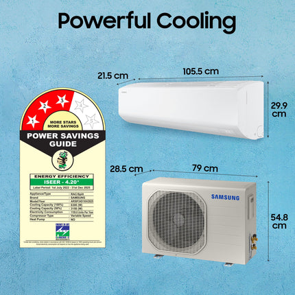 Samsung 2 Ton 3 Star AI Inverter Smart Split AC (BESPOKE AI, Energy Saving, Wi-Fi, Voice Control, Powerful Cooling, 100% Copper, 4 Way swing, Convertible 5in1, 2025 Model AR50F24D1XHNNA, White) 